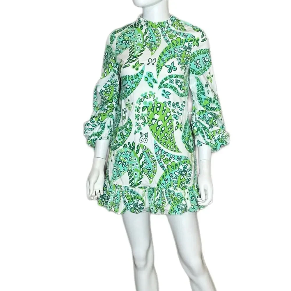 Staud Women’s Paisley Carolina Dress Green White Paisley Print Sz 2 - Picture 2 of 8